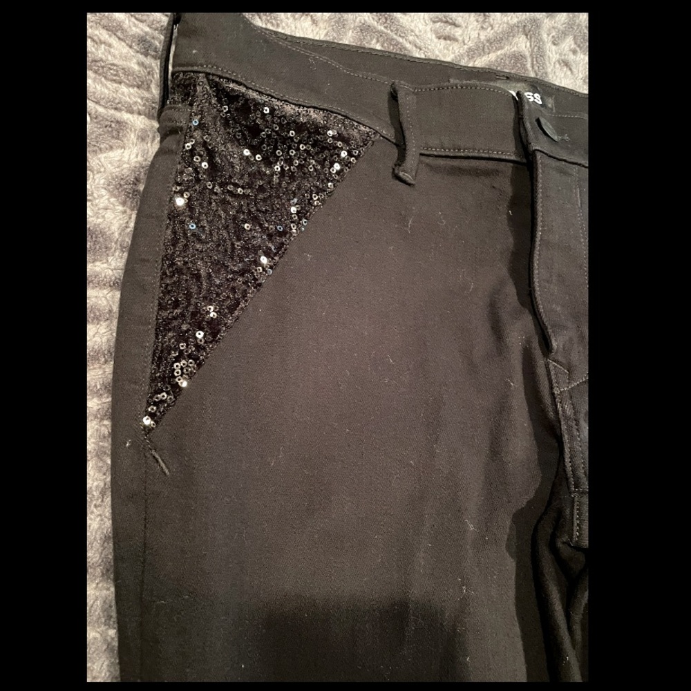 EXPRESS JEANS: dressy black jeans with black sequin accents, size: 10R